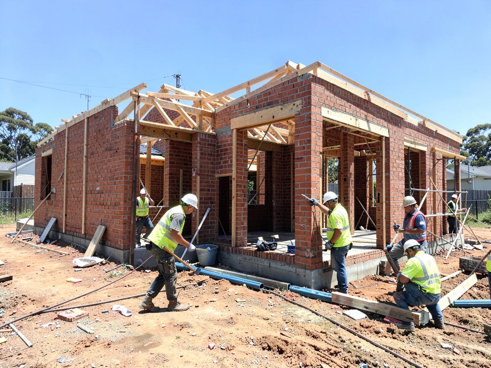 Bricklayers and labourers working on a Western Sydney residential build